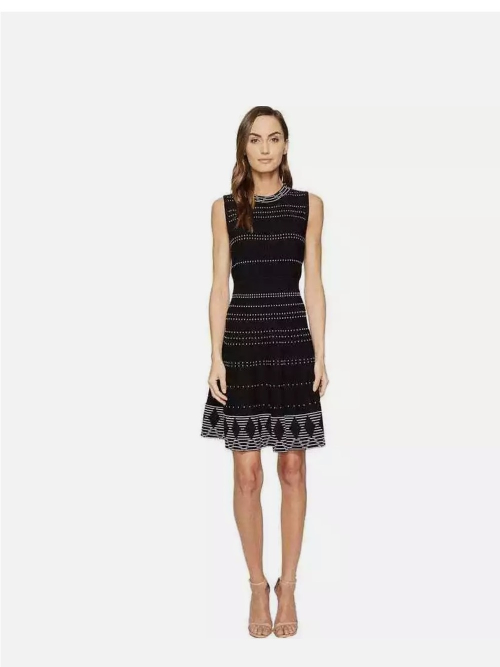 kate spade Black and White Sleeveless Fit-and-Flare Mini Dress